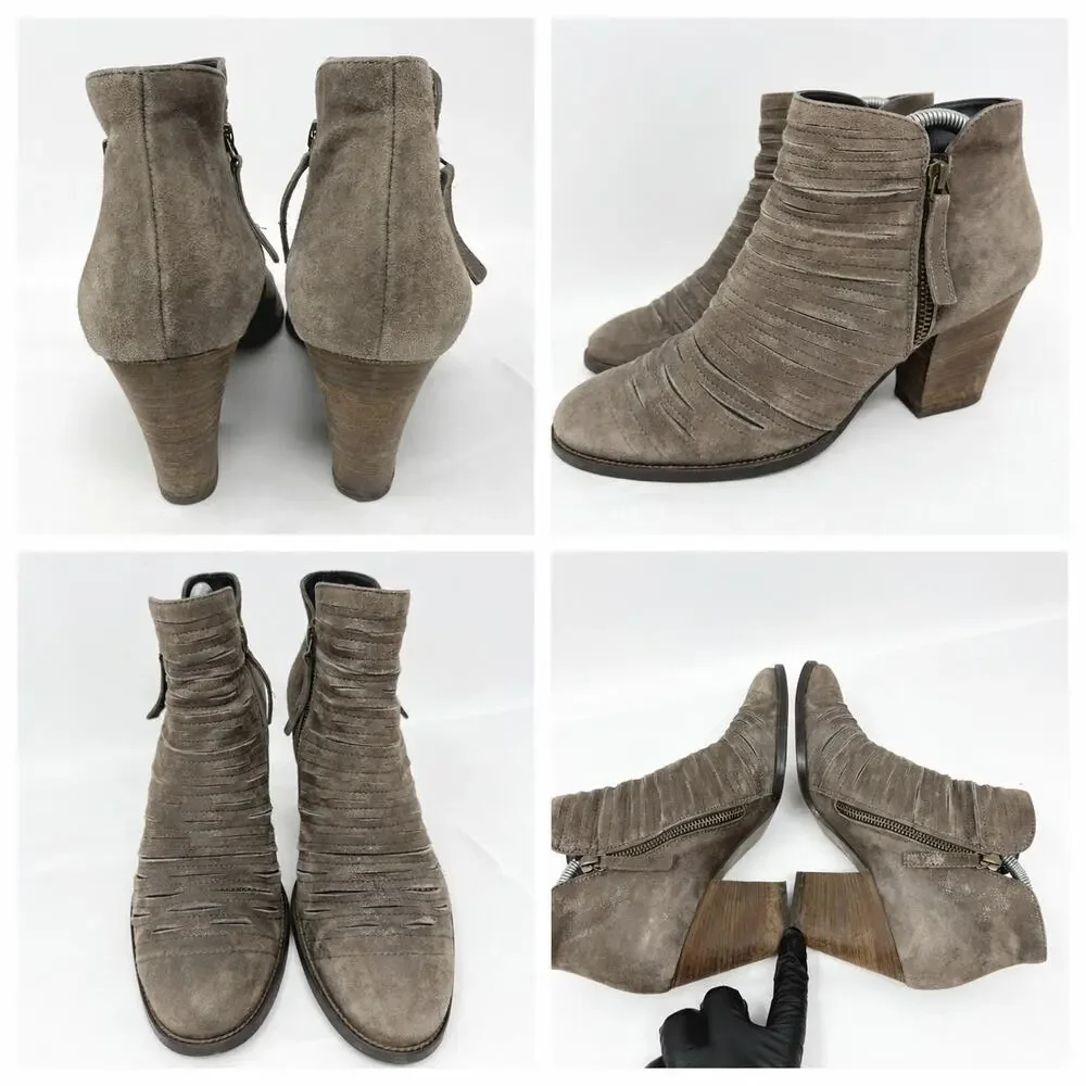Paul Green Malibu Booties Women US 8.5 UK 6 Taupe Leather Side Zip Boho Western